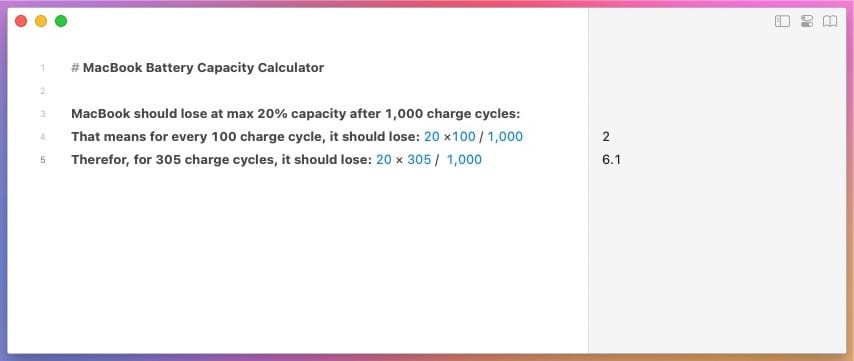 MacBook Battery capacity calculations