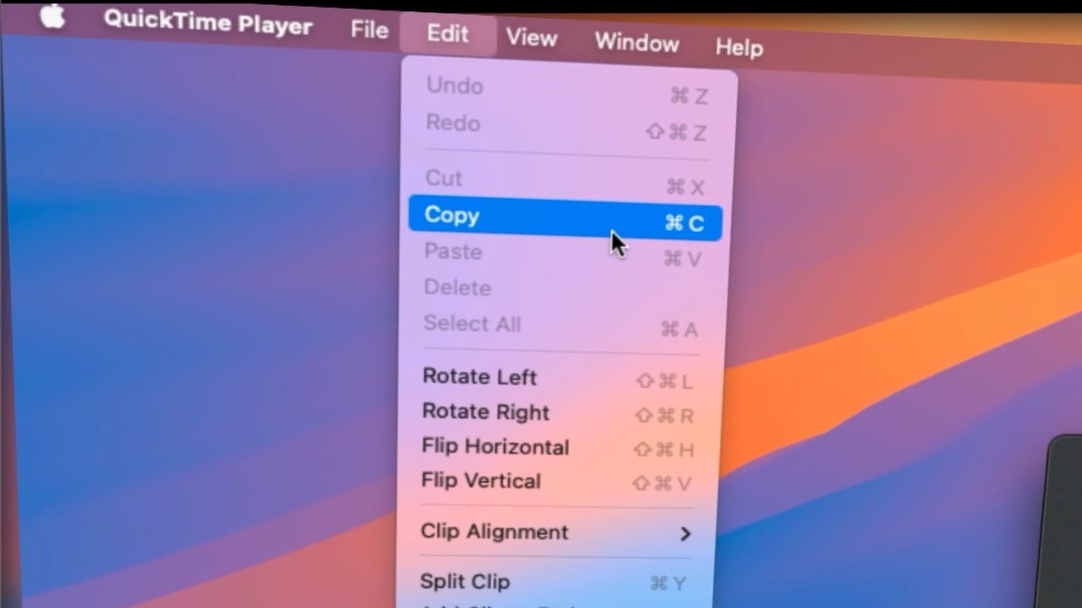 QuickTime Player copy options