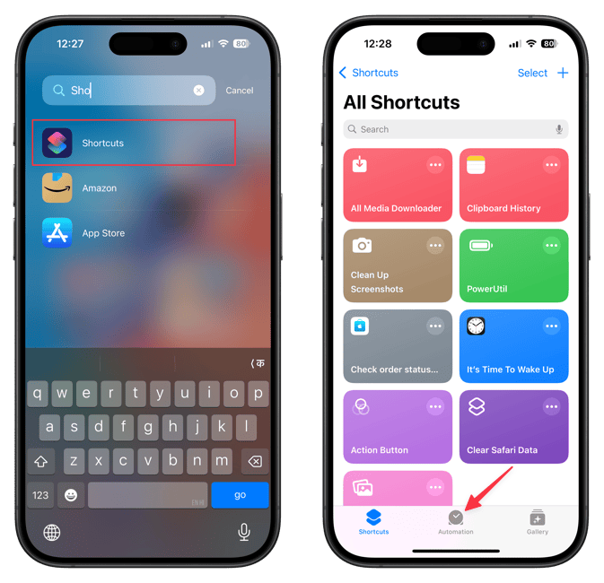 Shortcuts app screenshot