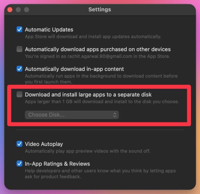 app store settings page screenshot