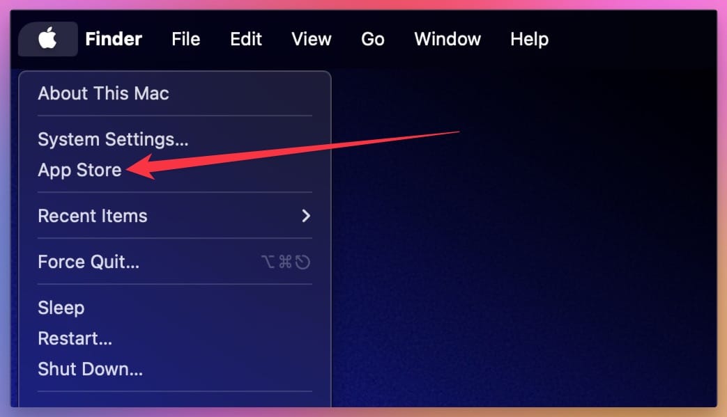 apple menu screenshot showing app store option