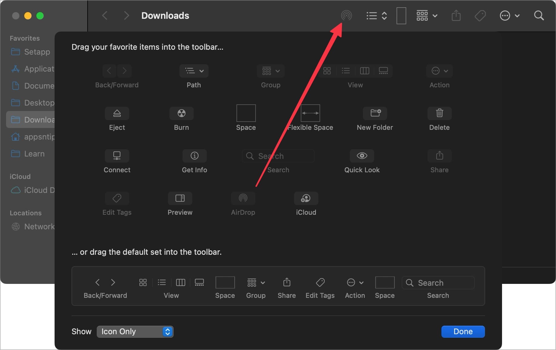 dargging and dropping airdrop icon