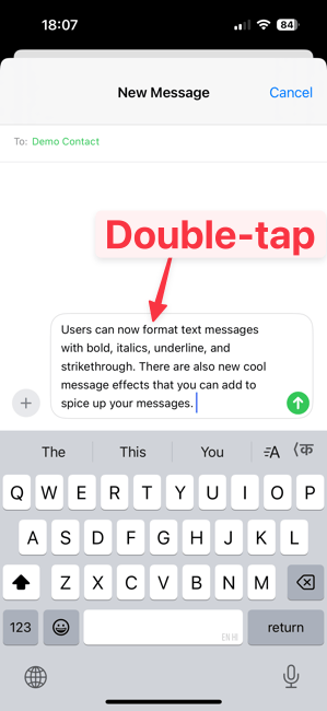 double-tap on a word to select it