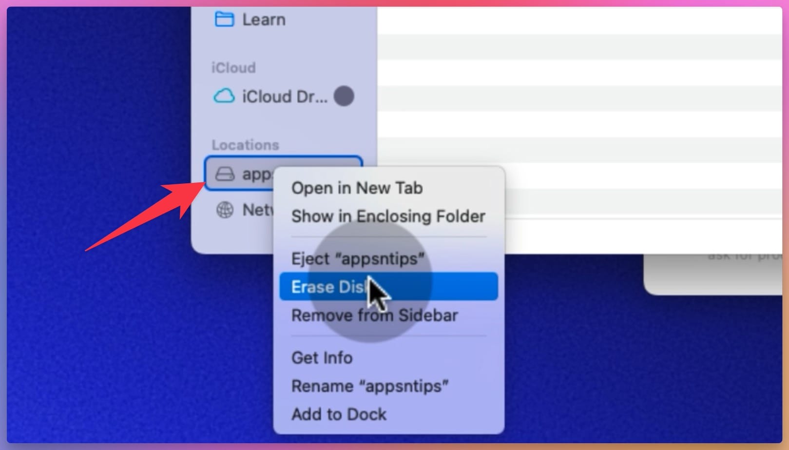 erase disk option in right-click menu in Finder