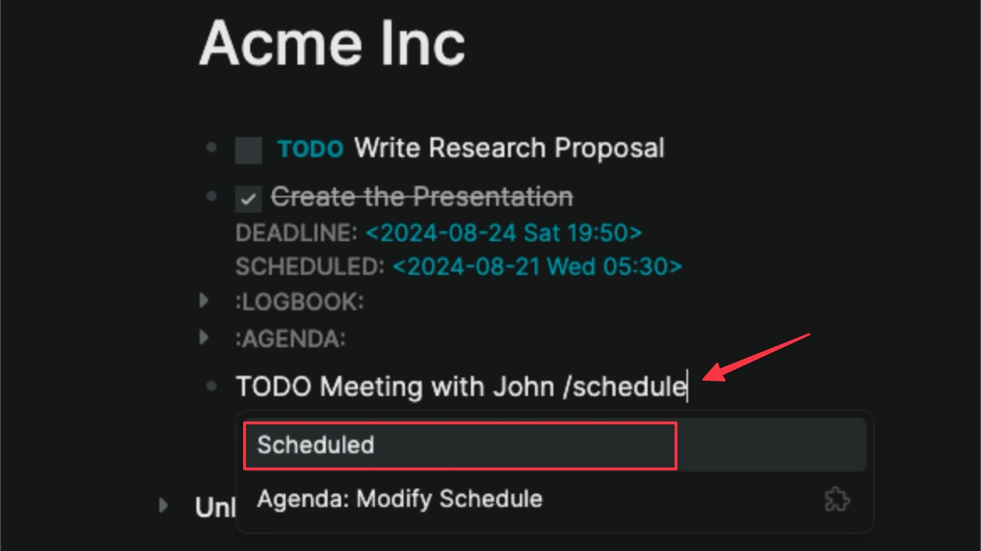 scheduling tasks from notes page