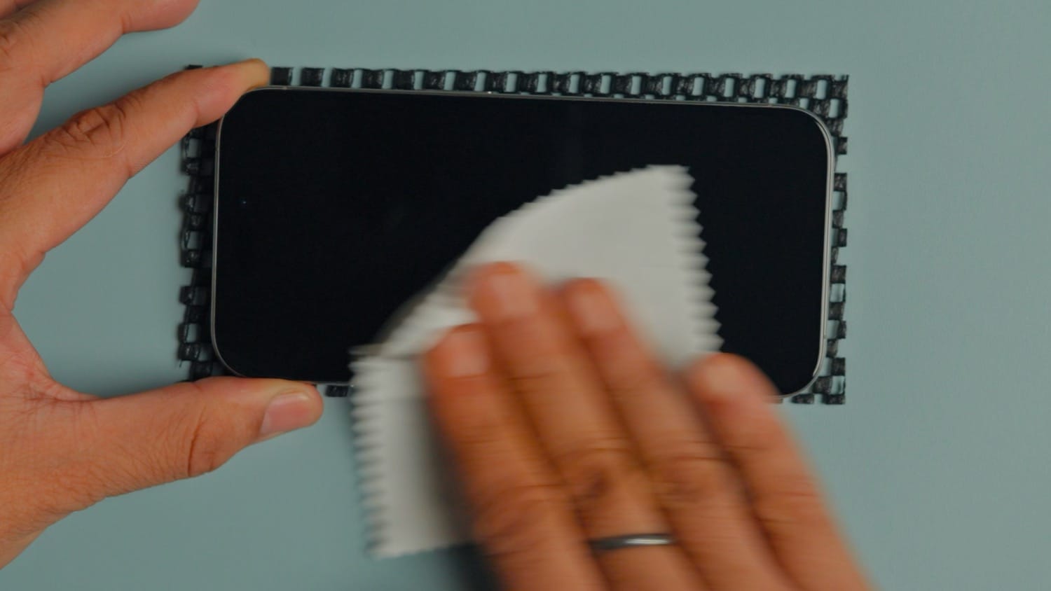 use the microfiber cloth to dry the display