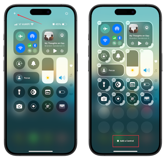 Add the shortcuts as toggles in the Control Center 2