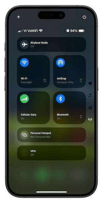 Connectivity page in control Center