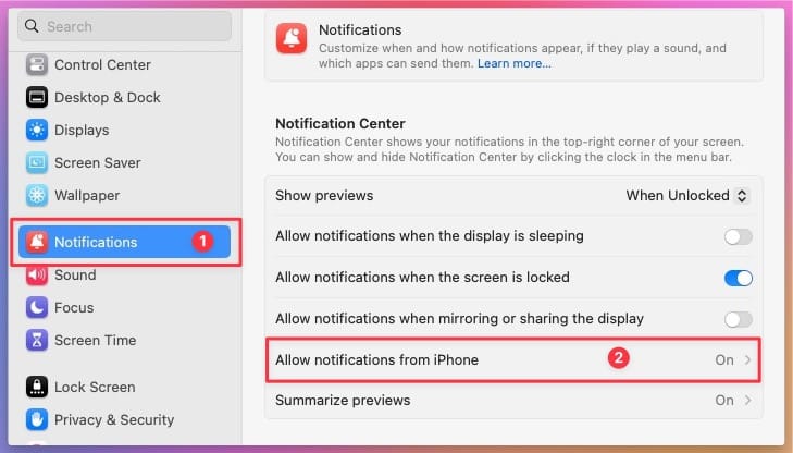 Notifications settings in macOS Sequoia