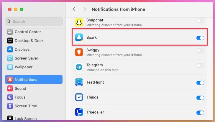 Spark Mail iPhone notification on Mac