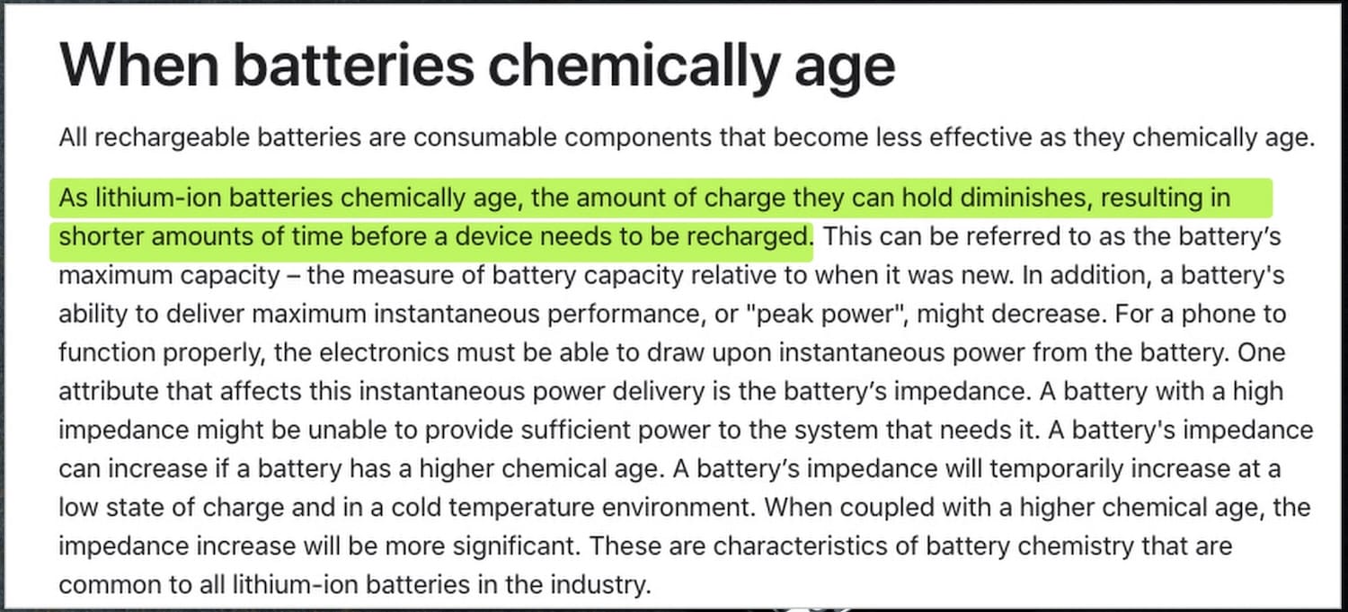 chemically age battery Apple explanation