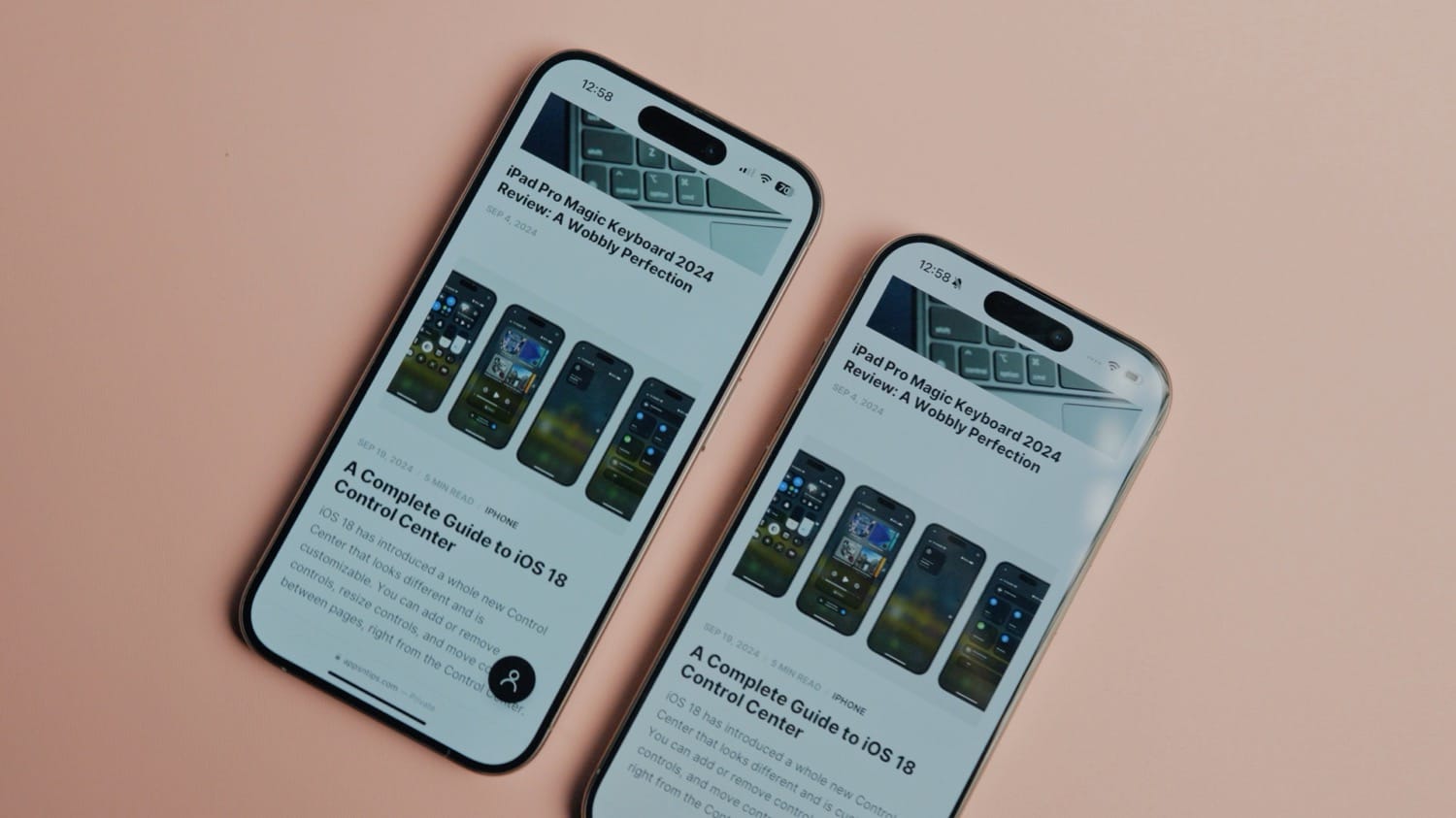 iPhone 16 pro and 15 Pro showing front display