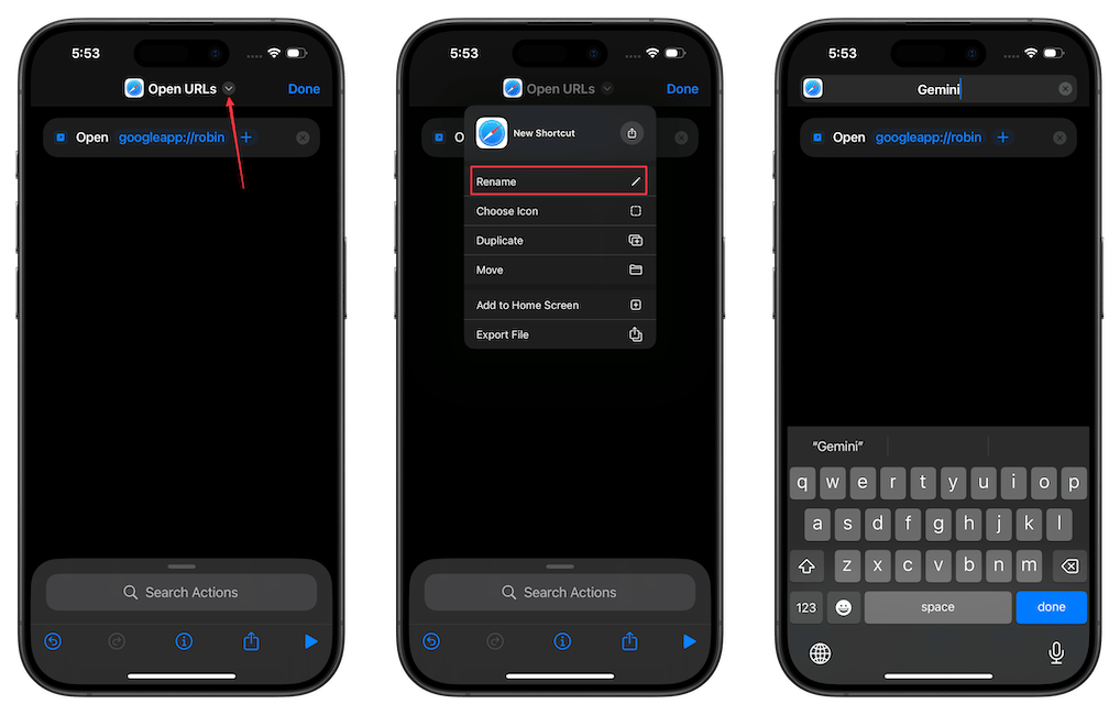 renaming shortcut to Gemini