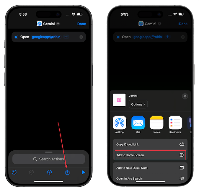 Adding shortcut to home screen