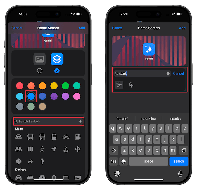 Giving shortcut an icon and color