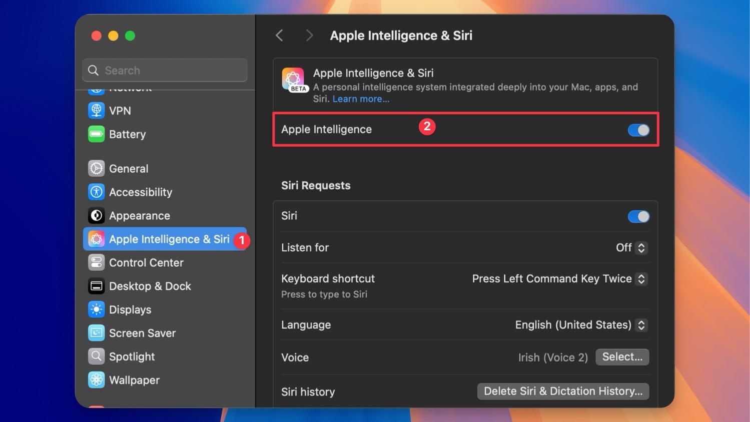 Apple Intelligence settings