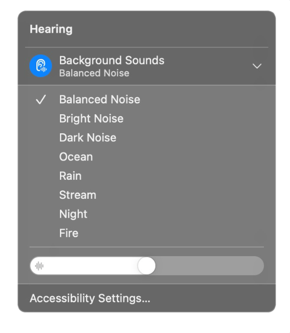 Background Sound Feature in Control Center