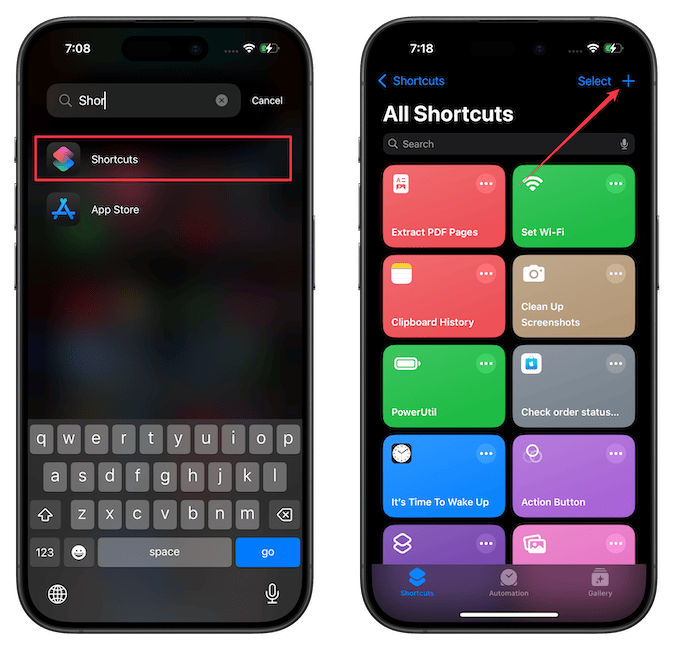 Creating a new shortcut