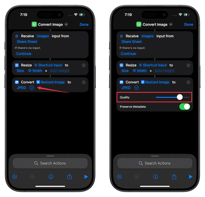 Setting the Quality parameter to full