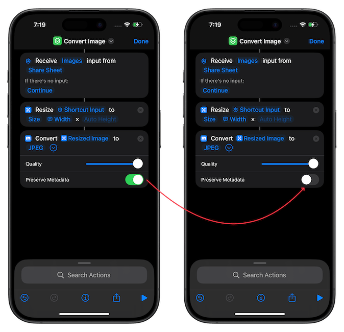 Turning off the Preserve Metadata toggle