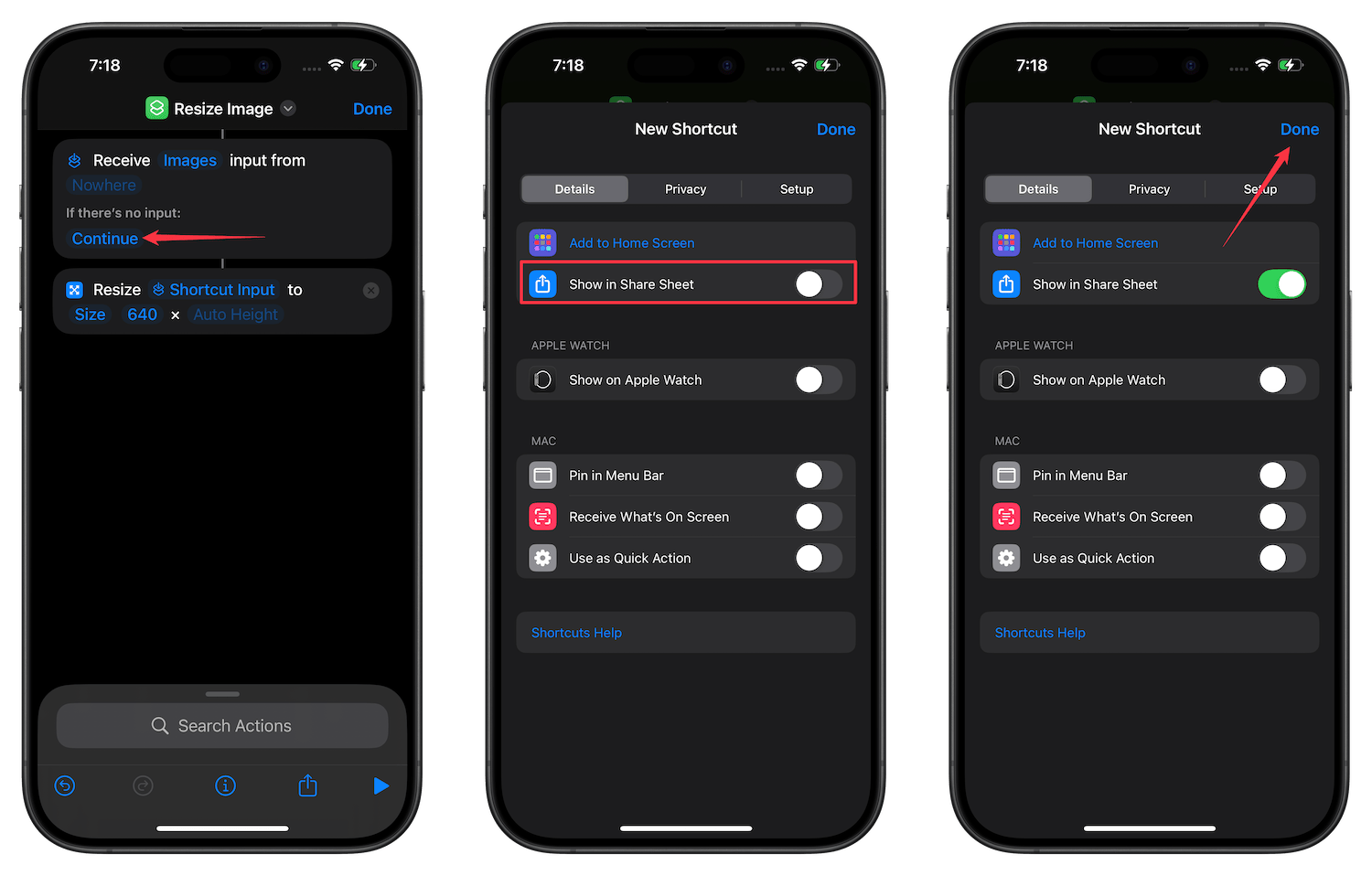 Enabling the toggle for Show in Share Sheet