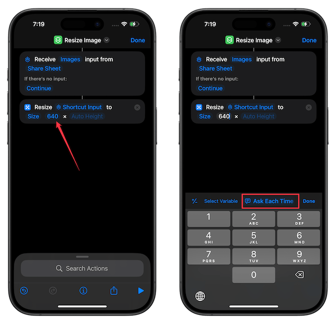 Setting image resize parameter