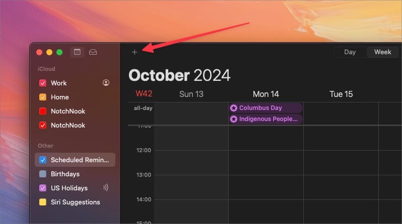 Plus button in calendar app