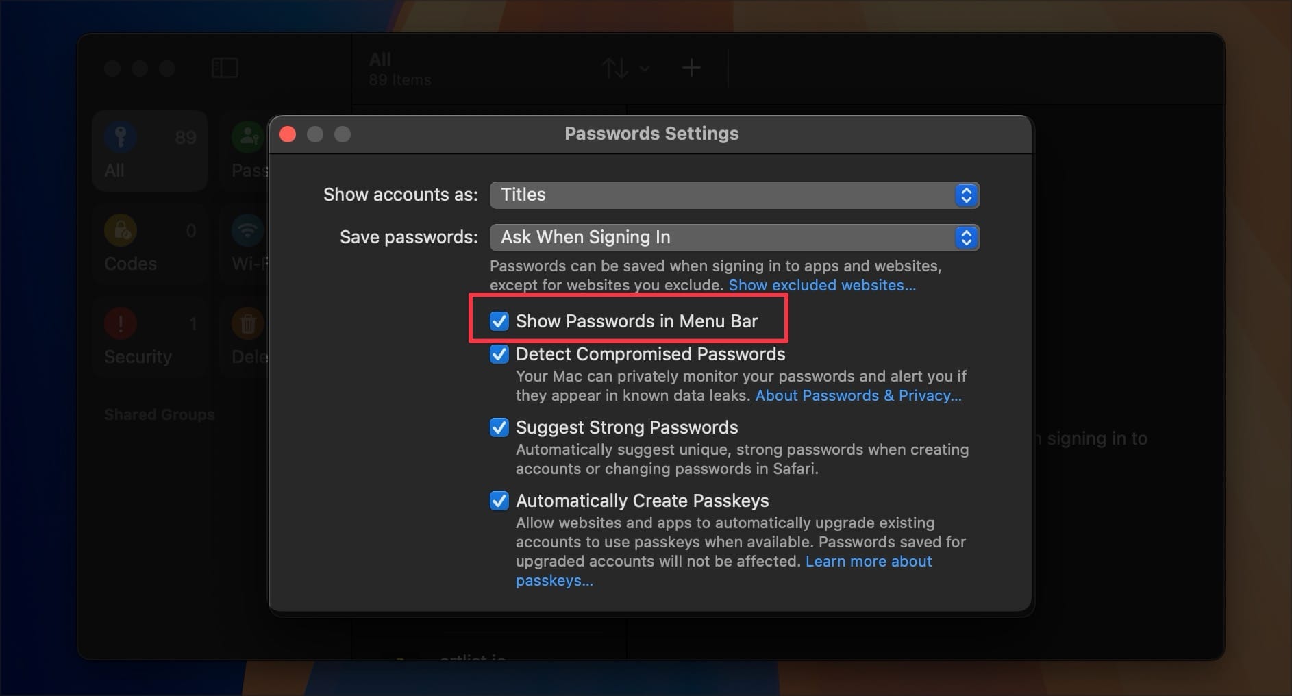 enable password in menu bar