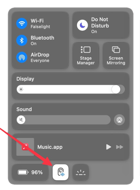 hearing icon in Control Center