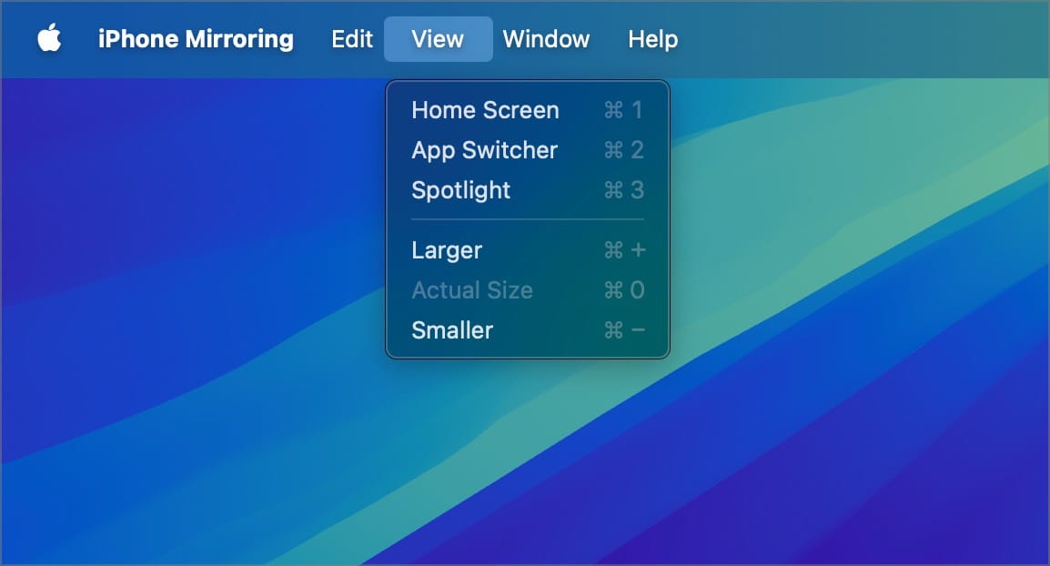 iPhone mirroring keyboard shortcuts