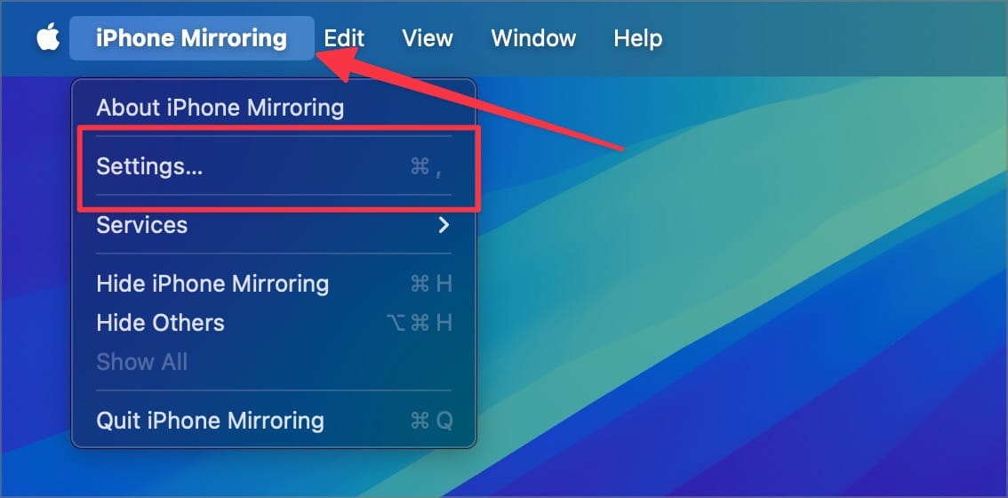 iPhone mirroring settings