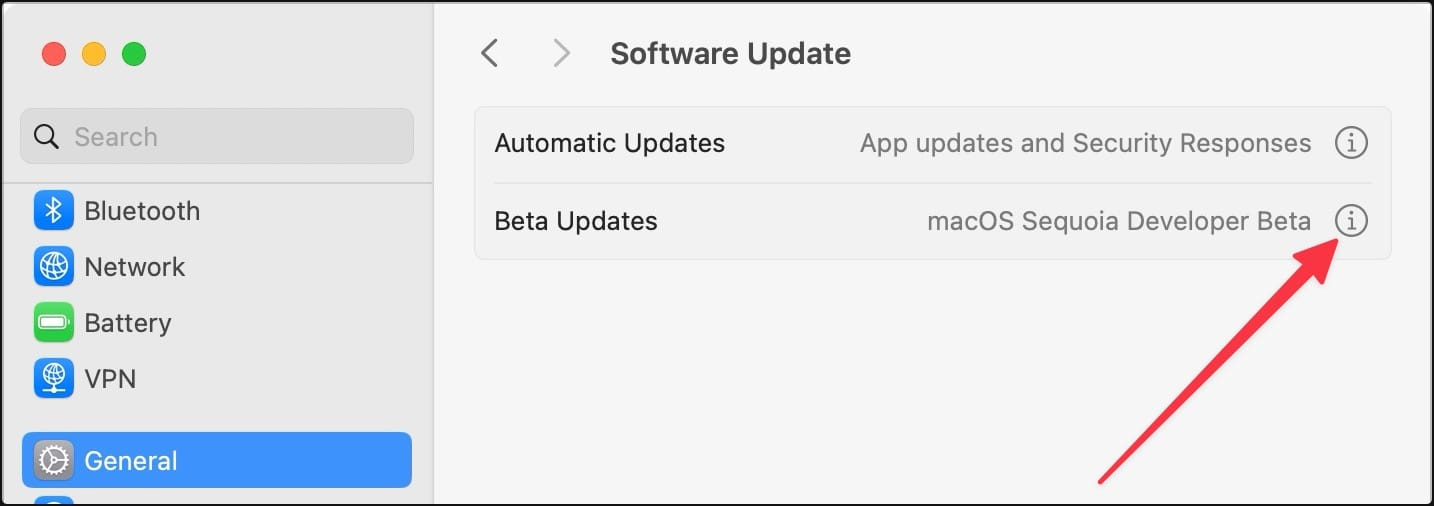 (i) button next to beta update