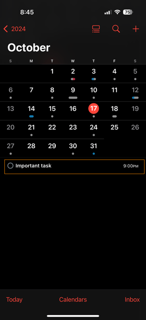 reminder showing in apple calendar