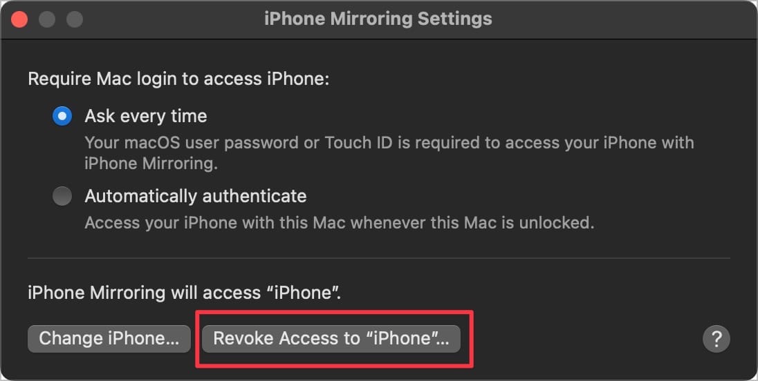 revoke iPhone access settings