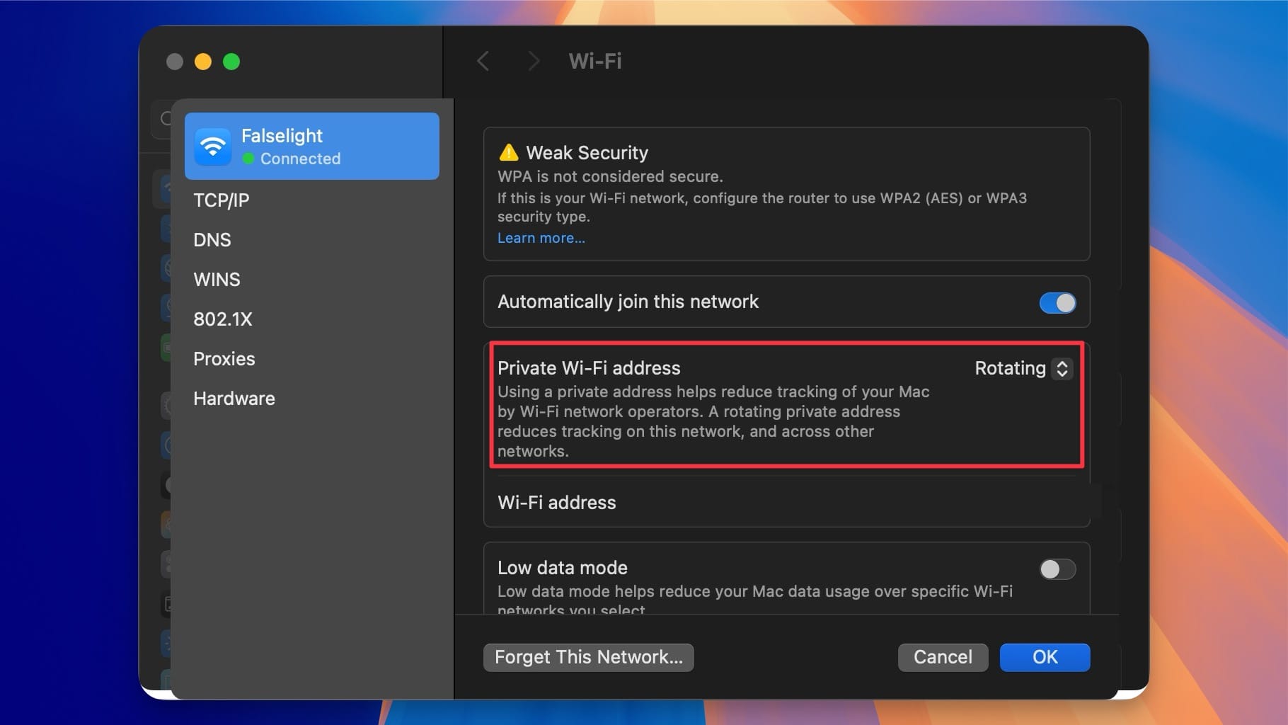 rotating wi-fi address option