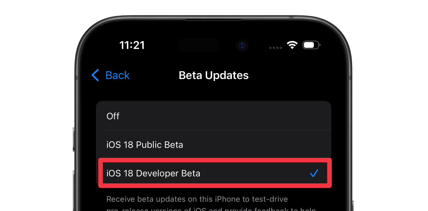 set it to iOS 18 developer beta