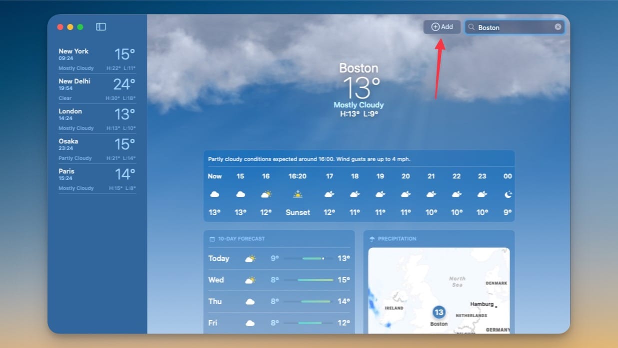 (+)Add button in weather app to add location