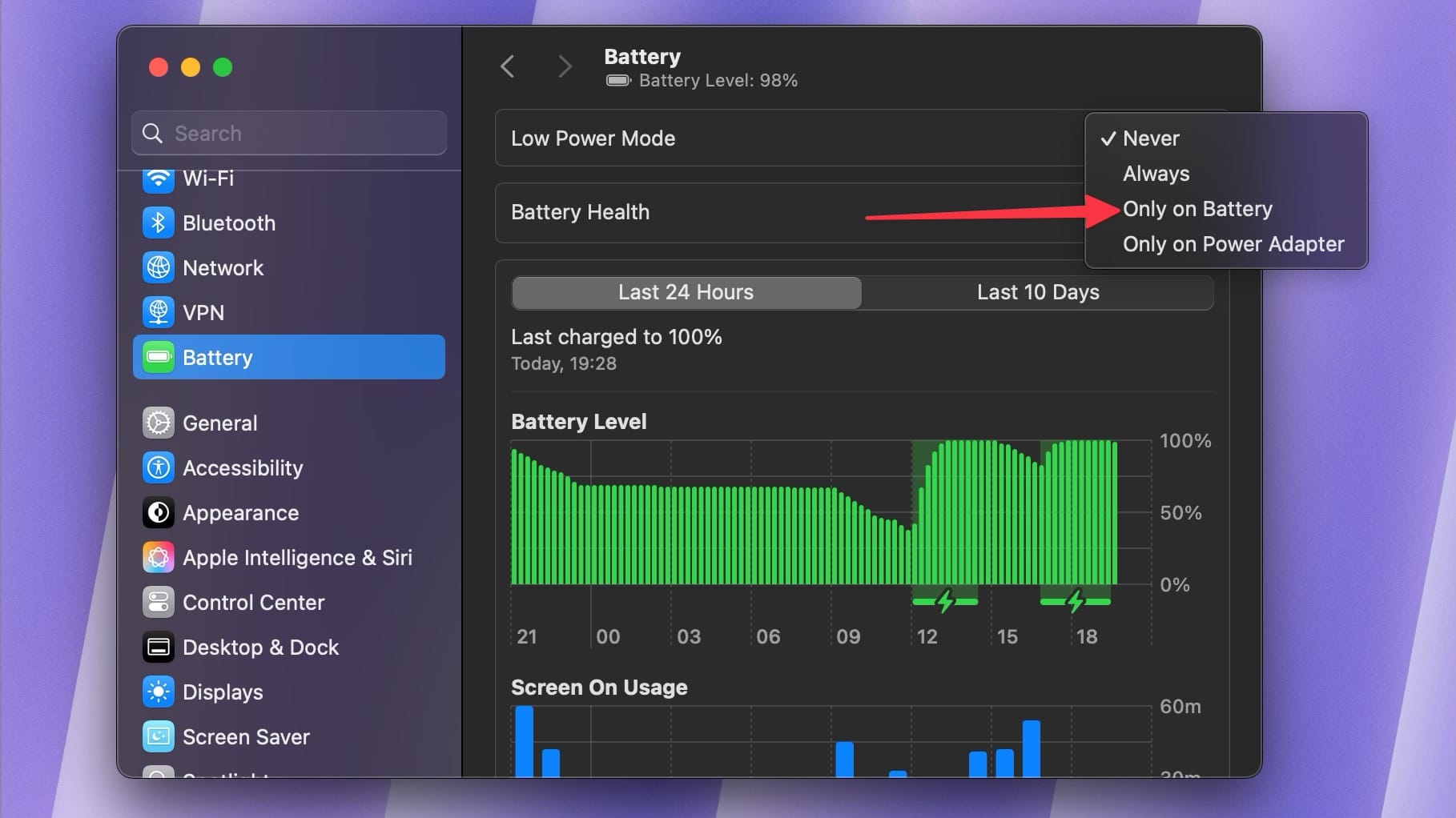 enabling low power mode