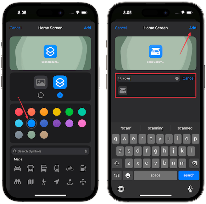 assigning the shortcut a name, color, and icon