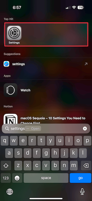 Settings app on your iPhone