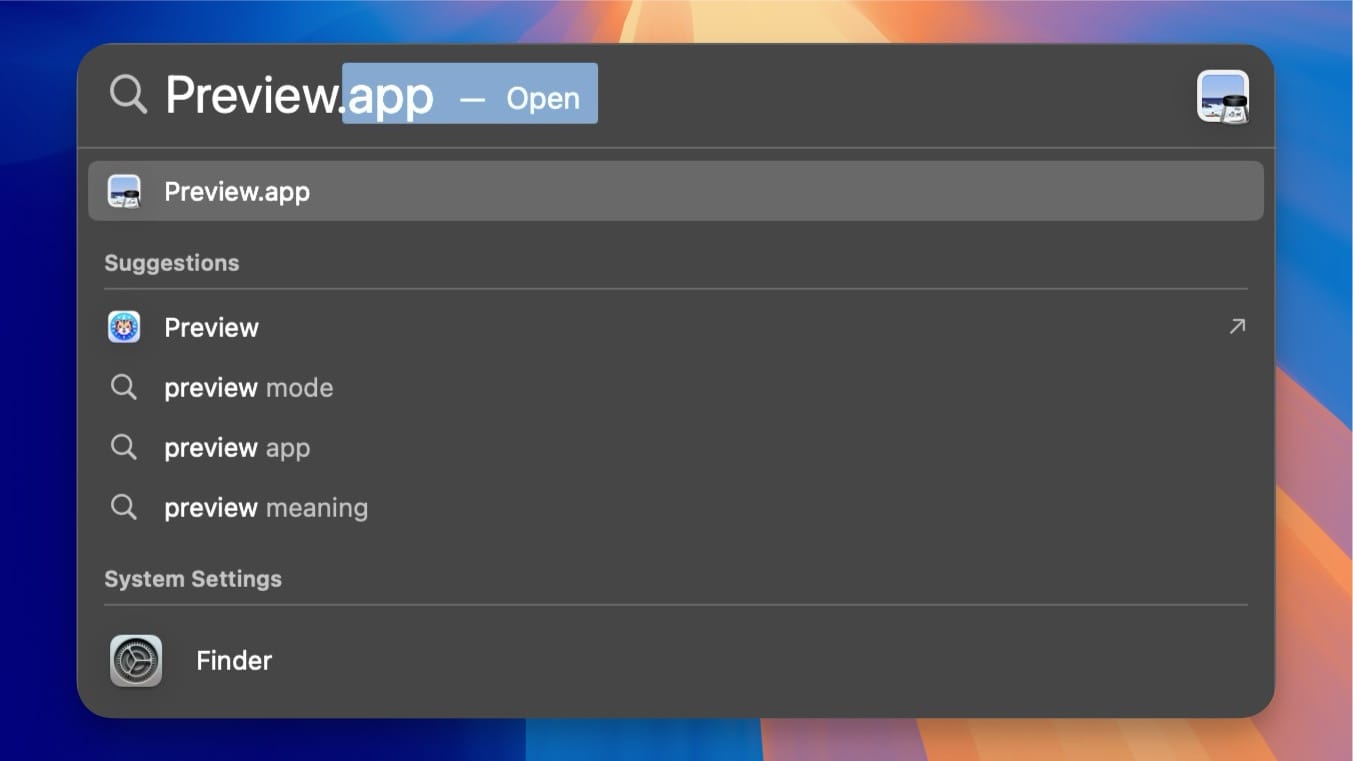Preview app in Spotlight