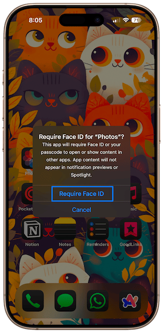 Require FaceID pop-up