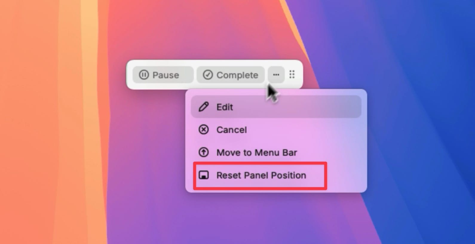 Reset Panel Position button