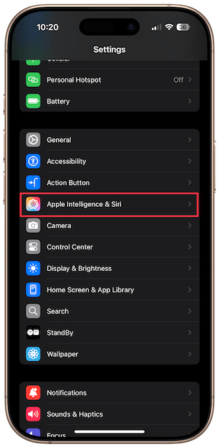 Apple Intelligence & Siri settings