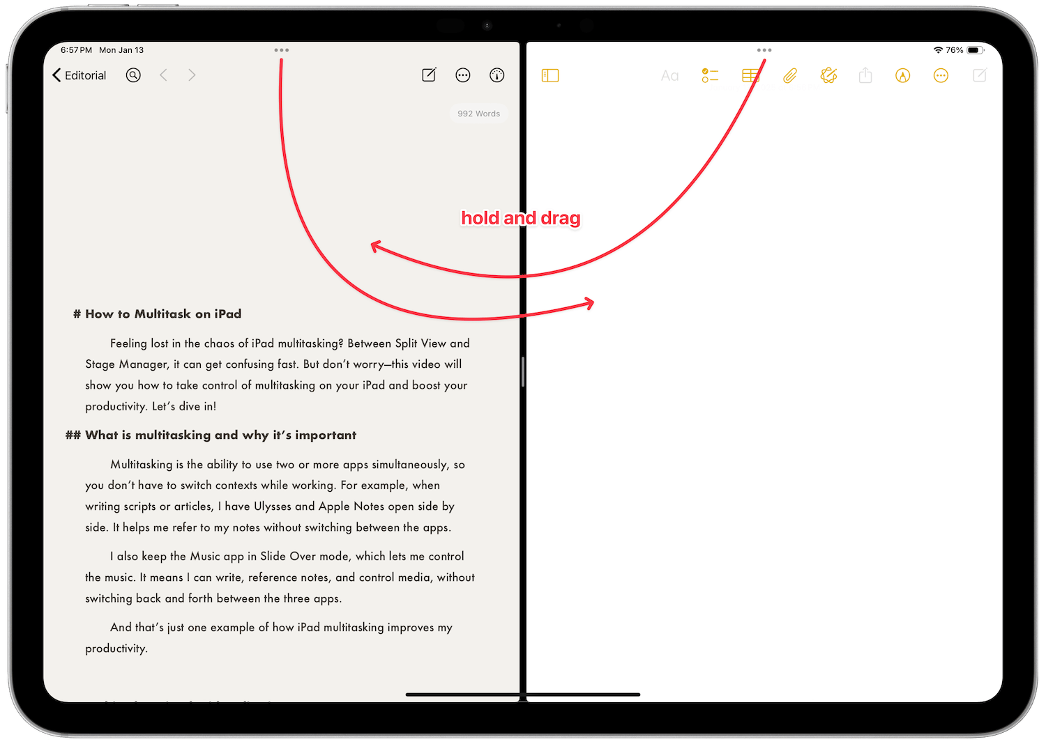 changing between left and right split with drag and drop