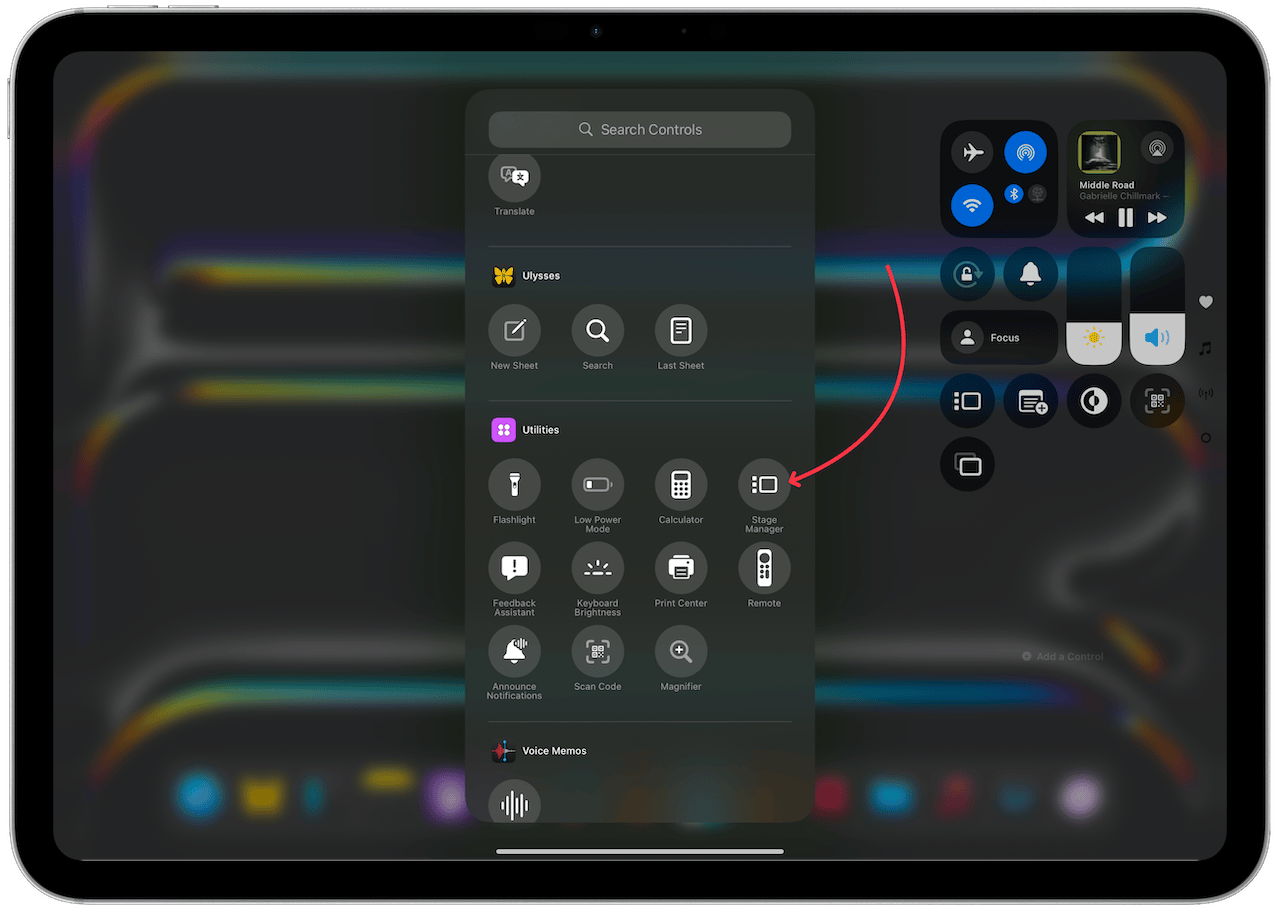 choosing stage manager option in control center editing mode