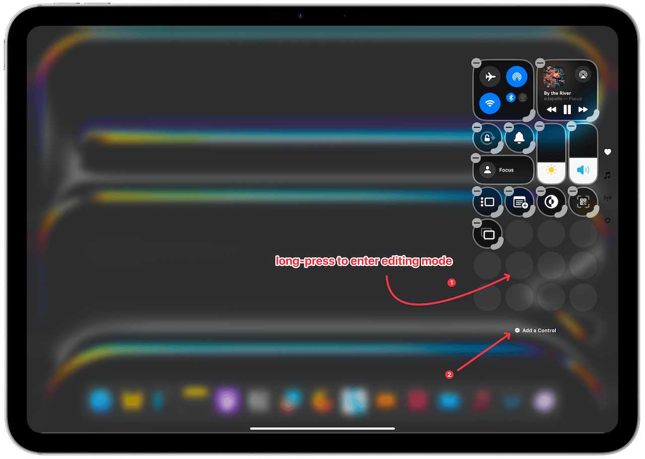 control center in editing mode on iPad