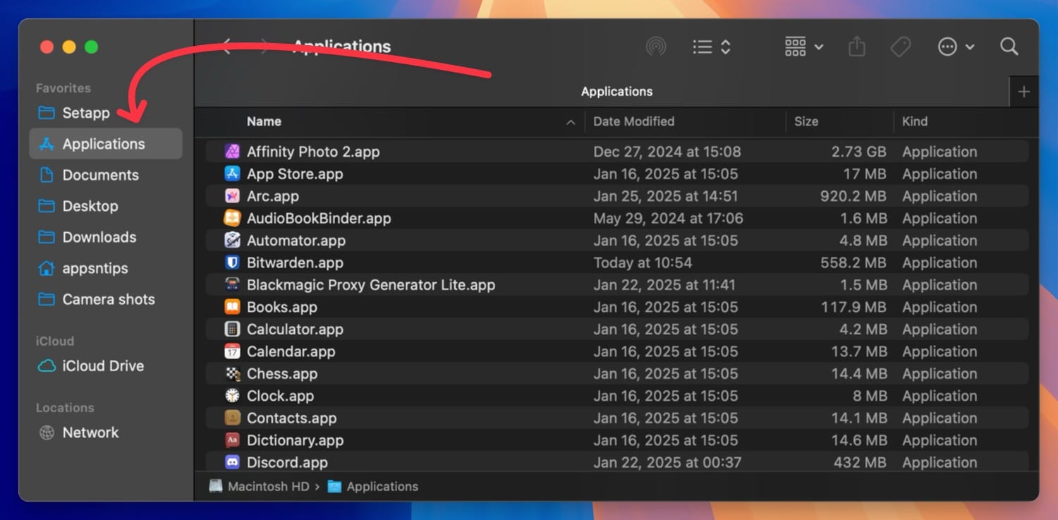 finder app showing applications folder