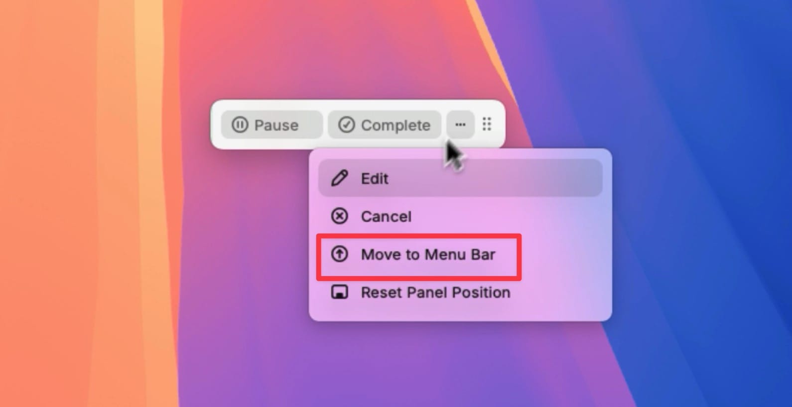 move to menu bar options