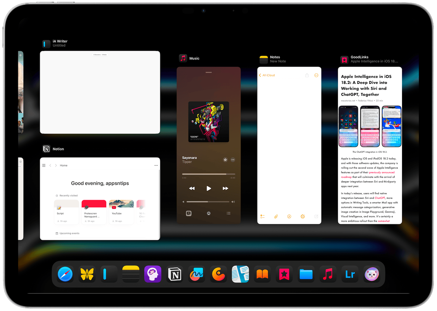 slideover apps in main iPad app switcher menu